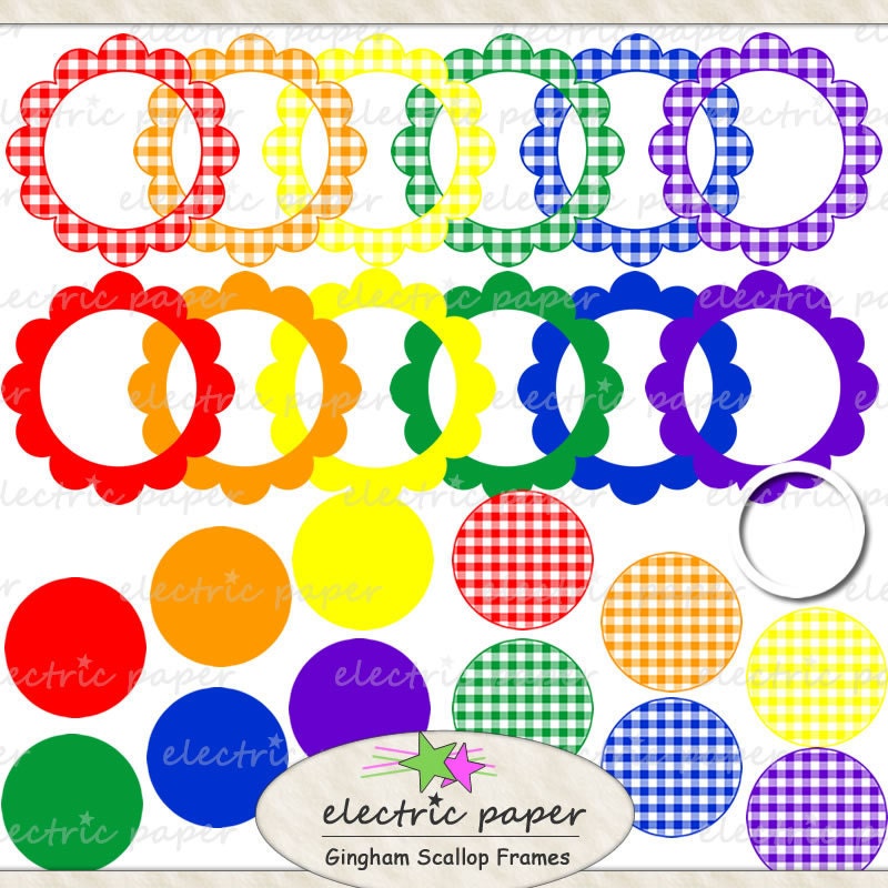 Gingham Circle and Scallop Scrapbooking Frames / Journal Tags - Can be resized and layered for cute effects.  Instant Download