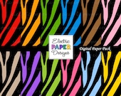 Zebra Background Paper - Black Zebra Print with Bright Primary Colors - Instant Download