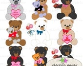 Valentines Teddy Bear Clip Art - Stuffed TeddyBears - Personal and Commercial Use Hearts Flowers and Bears - Instant Download