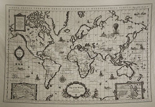 L901 - Retro Cotton Linen Fabric - Antique World Map - 145cm x 71cm