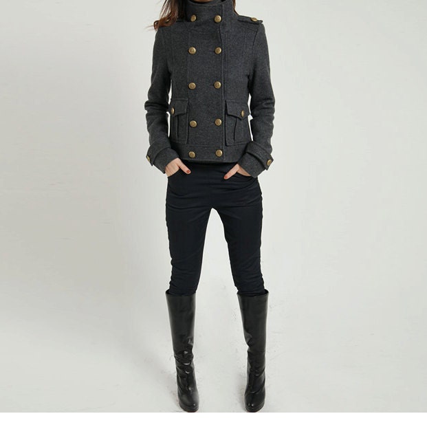 Winter coat wool coat cashmere coat gray coat grey coat double breasted coat military coat/winter jacket woollen coat short ( (FM017)