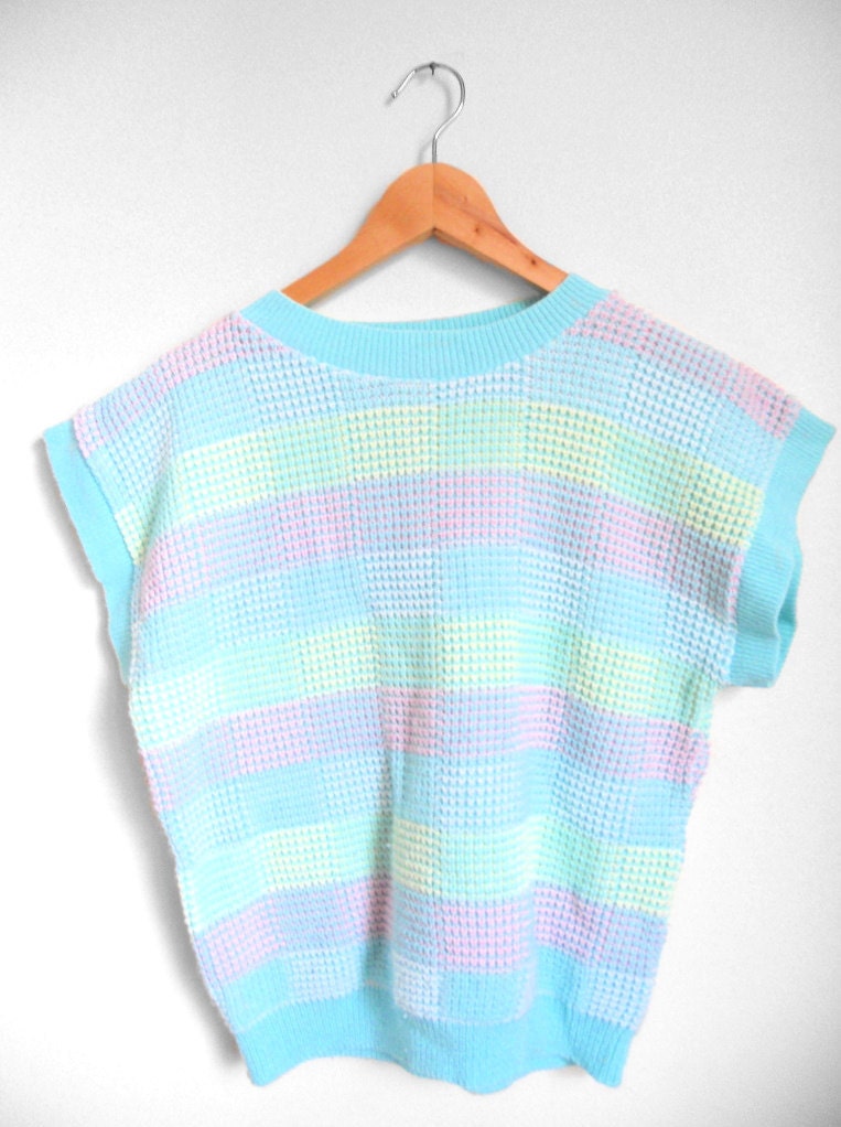 80s vintage pastel checked sweater . slouchy . mint . turquoise . S . M