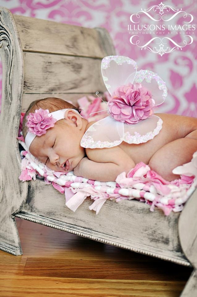 Baby Photo Prop Newborn Wings and Headband Set WHITE ANGEL Beaded Beauty by Violet's Velvet Box