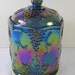 ReSERVED for TRiSHA Vintage CARNIVAL GLASS CANISTER Blue Grape Design