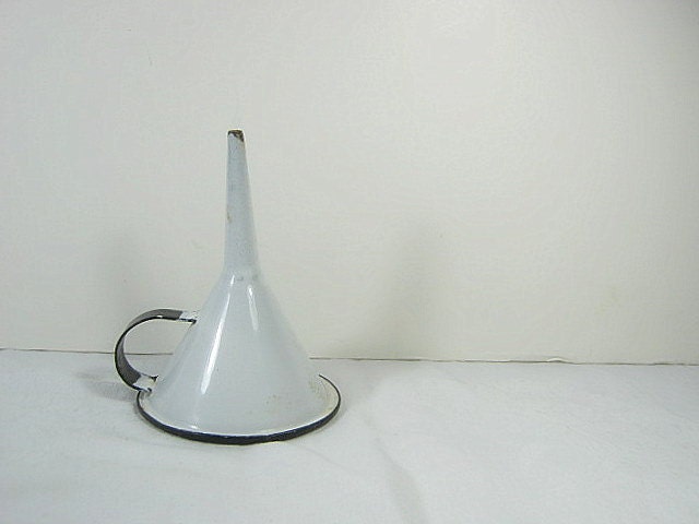 Vintage ENAMEL Kitchen FUNNEL White Farm Rustic