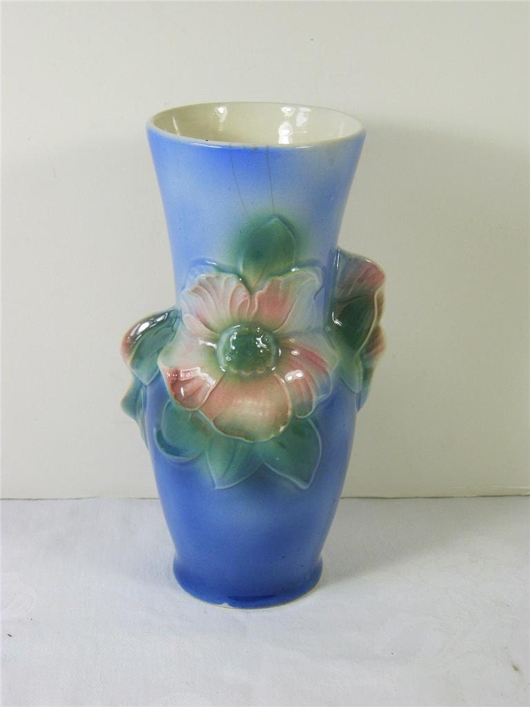 Vintage Dogwood Vase Royal Copley Blue Pink Flowers