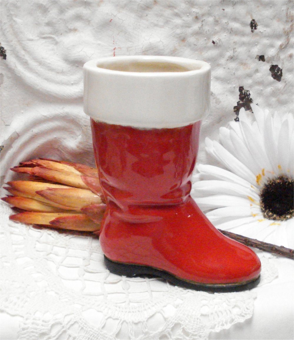 5 Red Ceramic SANTA Boot by LovnVintageLaura on Etsy