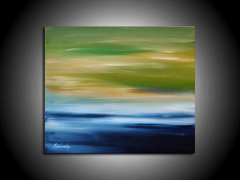 Seascape - Original unique contemporary abstract landscape oil painting - blue, green, grey - Christmas gift idea - 9,8" x 11,8"