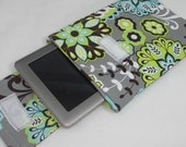 Nook/ Kindle or E-reader case- Monogrammed FREE/   Grey and Citron Floral Print