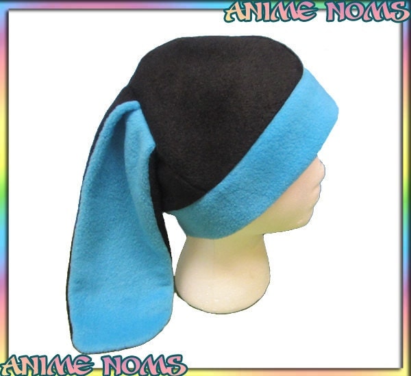 Short-Ear Bunny Hat - Blue Black Fleece Anime Otaku Rabbit Ears Cosplay Cute Kawaii Raver Goth Warm