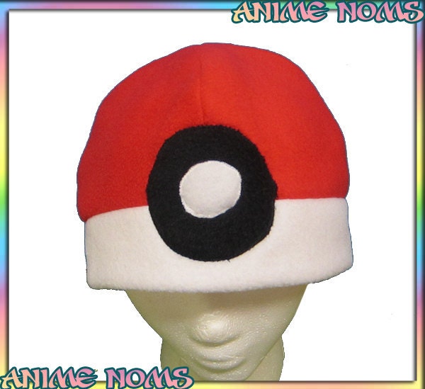 Pokeball Fleece Hat - Anime Otaku Pikachu Pokemon Geeky Lolita Cute Kawaii TCG Red White Black