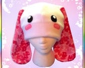 Blushy Flower Bunny Hat - Fleece Spring Easter Rabbit Anime Otaku Lolita Cute Kawaii Ears Cosplay Face Pink Eyes
