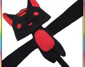 Striped Kitty Plushie Hat - Fleece Black Red Anime Animal Ears Plush Scarf Tail Cute Kawaii Cosplay Geek Neko Cat Ears Adult Teen Child Warm