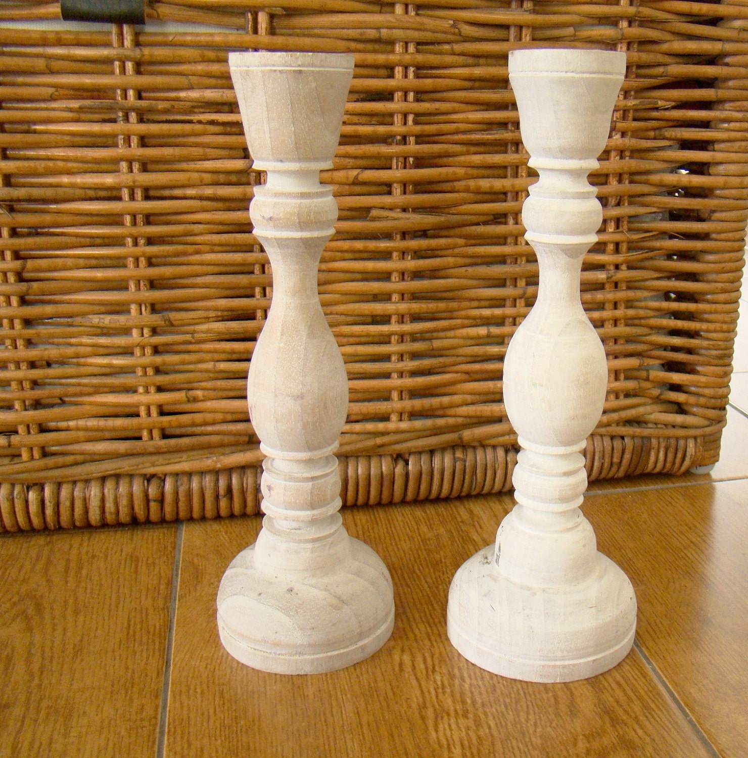 white turned wood candlesticks by culturalpollination on Etsy