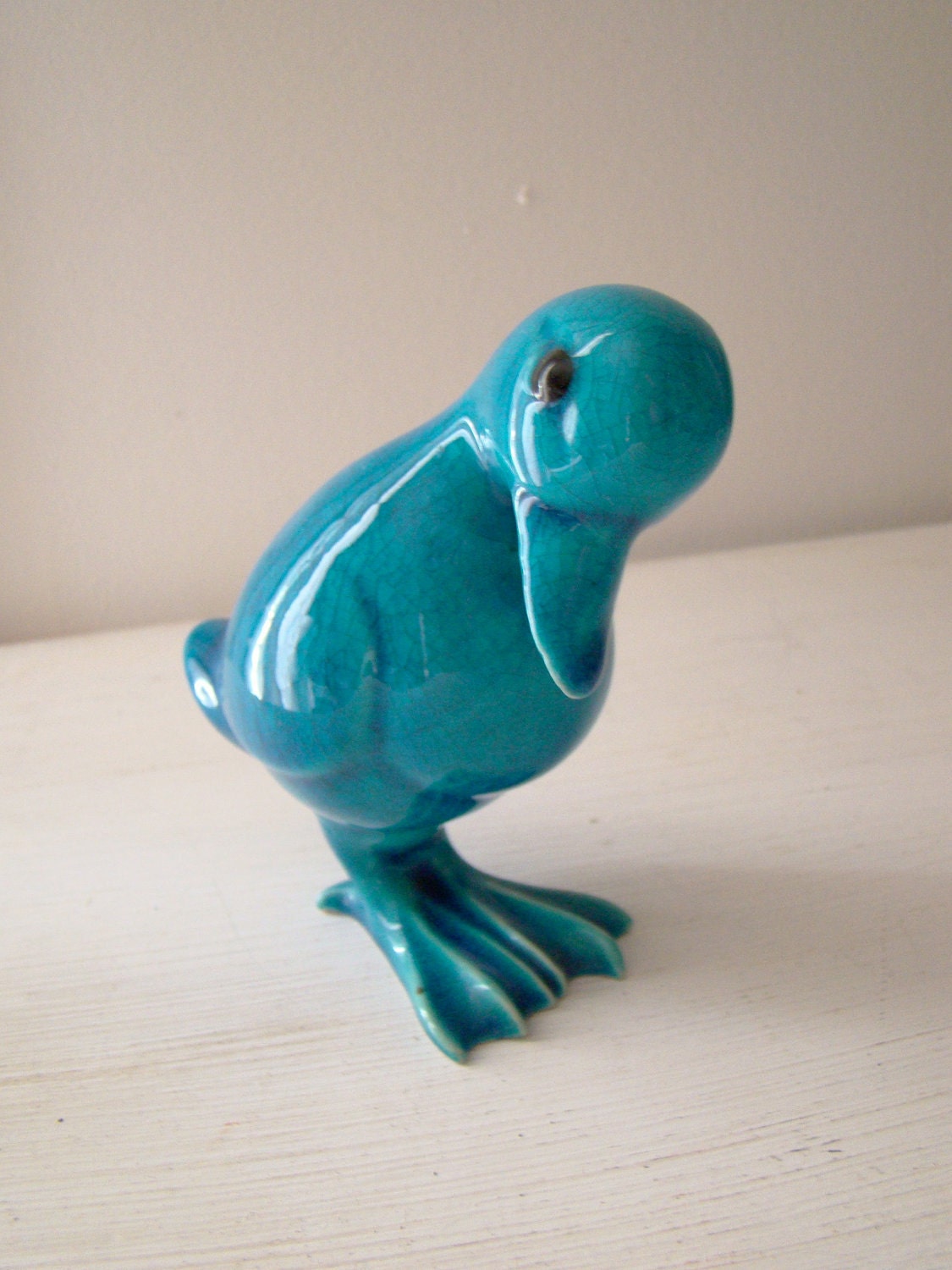 vintage ceramic teal duck figurine