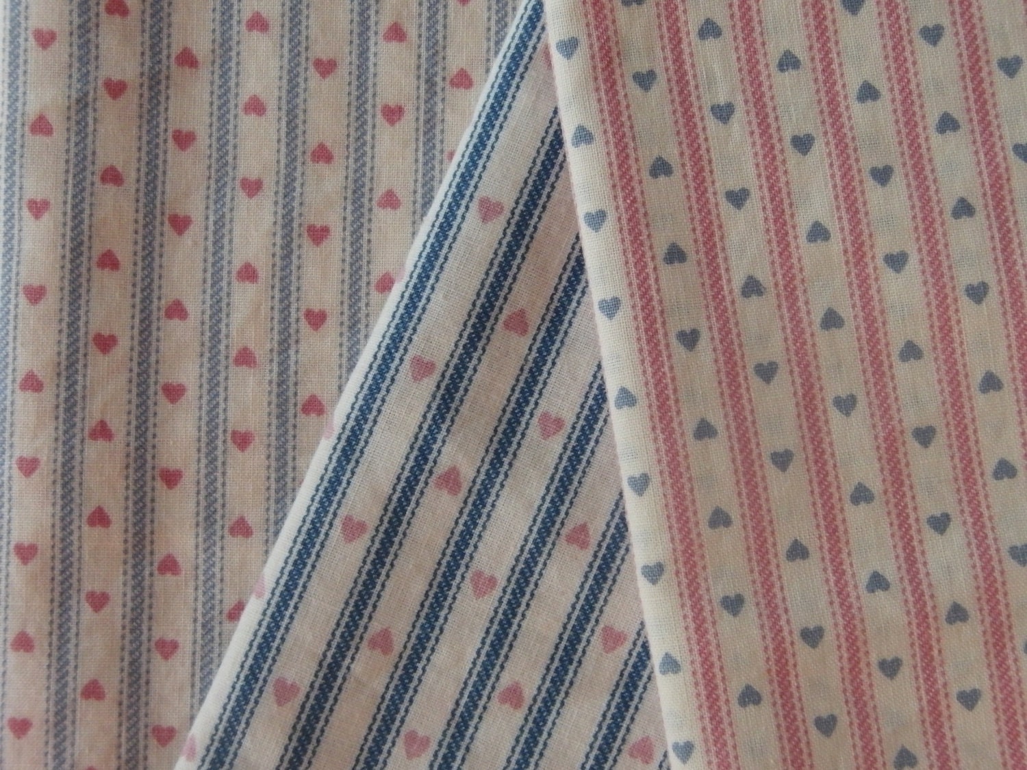 Vintage Railroad Stripes and Hearts Fabric Variety Pack in Pink and Blue