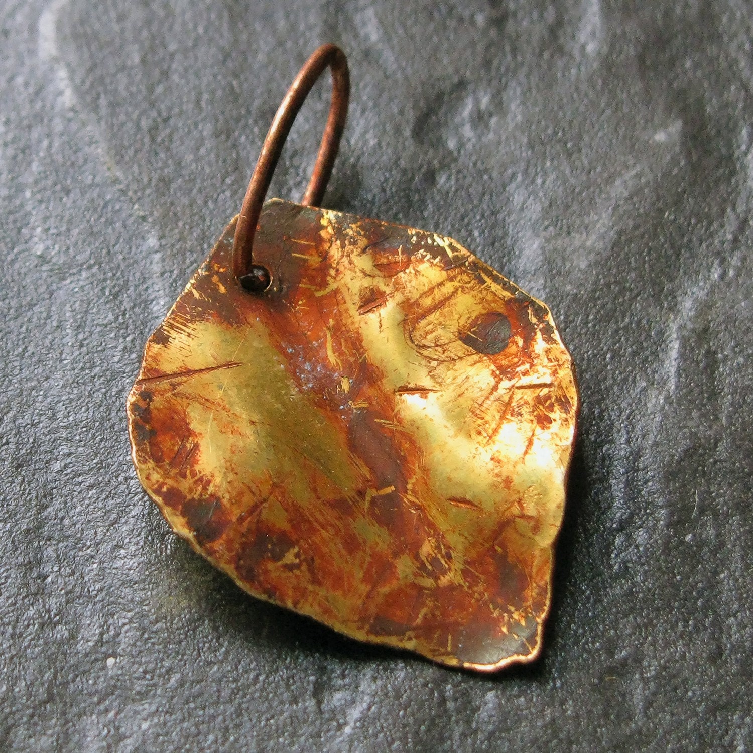 Hand Cut Solid Brass Leaf Pendant With Patina