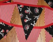 Pirate Banner - The Original Skull and Crossbones Fabric Banner - Party Decoration - Room Decor - Red, Black & White