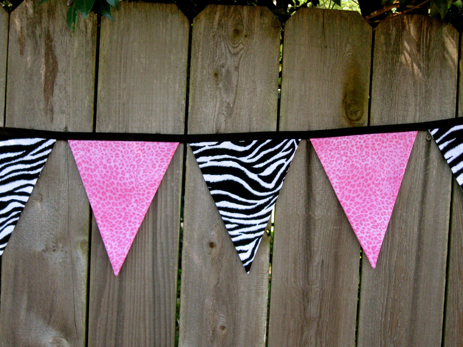 Zebra and Pink Leopard - Divalicious Fabric Bunting Banner - Party Decoration Photo Prop Room Decor