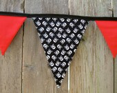 Skull & Crossbones - Punk - Rocker Fabric Bunting Banner - Party Decoration - Black and White and Red - Room Decor