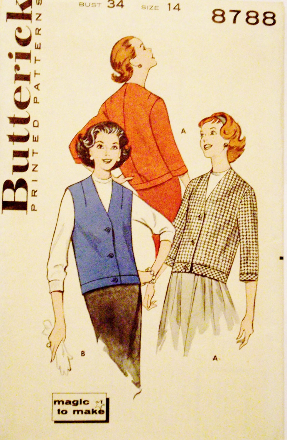 Butterick 8788 Vintage Sewing Pattern 1950s size 14 Chemette Magic to Make Jacket