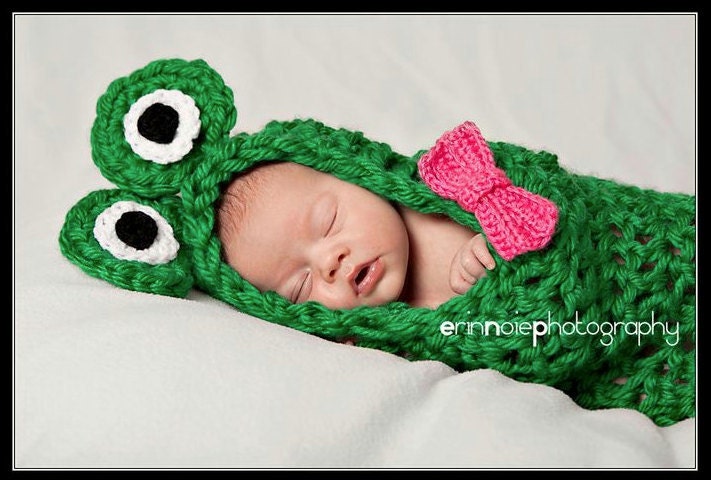 Baby Crochet Frog Cocoon WITHOUT BOW Photography Prop Halloween Costume - Treasured Little Creations