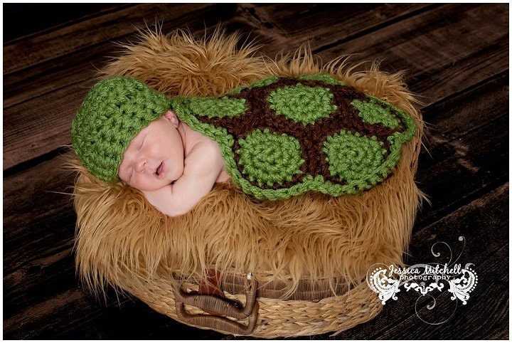 Baby Crochet Turtle Shell Hat and Cape Set Photography Prop - Treasured Little Creations