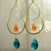 Teal quartz and orange chalcedony - gold chandelier earrings