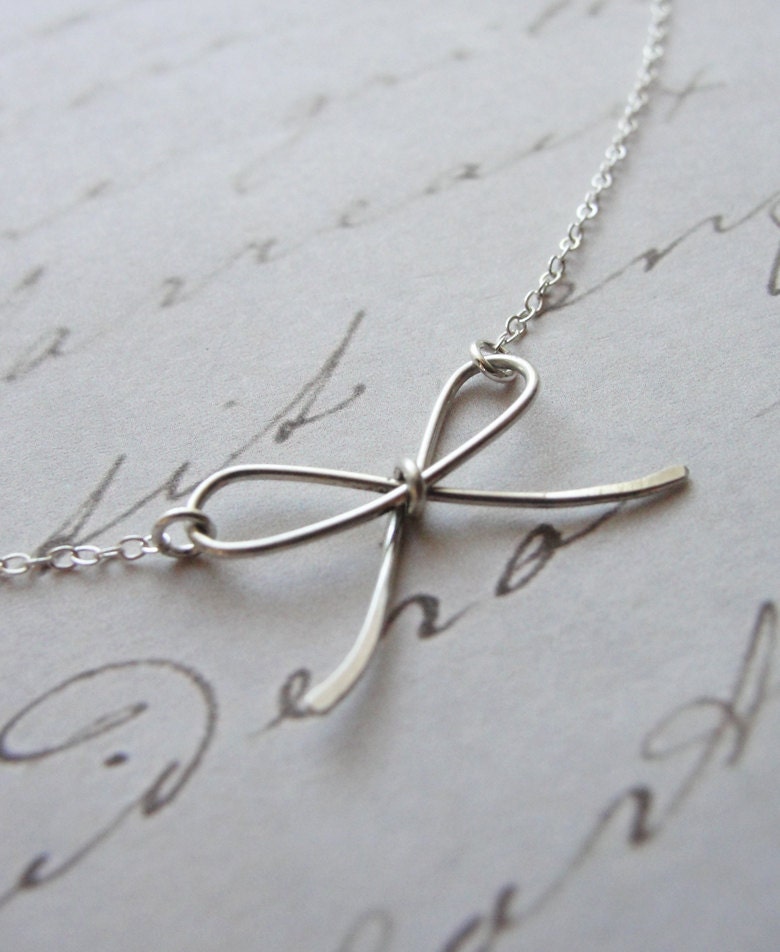 Silver bow necklace - tiny - little silver jewelry - Olive Yew Jewels