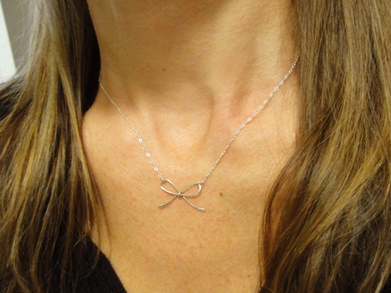 Silver bow necklace - tiny - little silver jewelry - Olive Yew Jewels