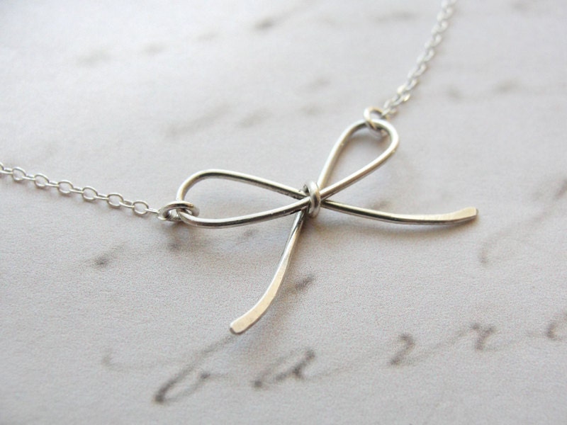 Silver bow necklace - tiny - little silver jewelry - Olive Yew Jewels