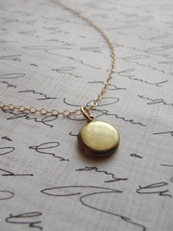 Tiny round locket - Simple locket gold necklace