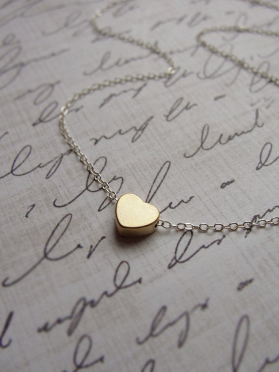 Tiny gold heart necklace - silver and gold necklace - little dainty jewlery