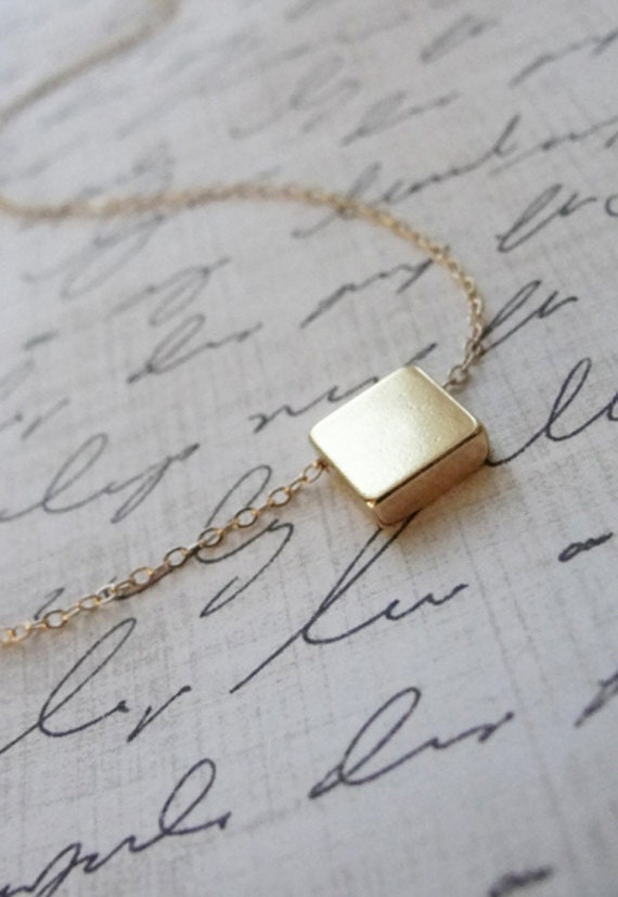 Gold block necklace - gold square - square gold necklace