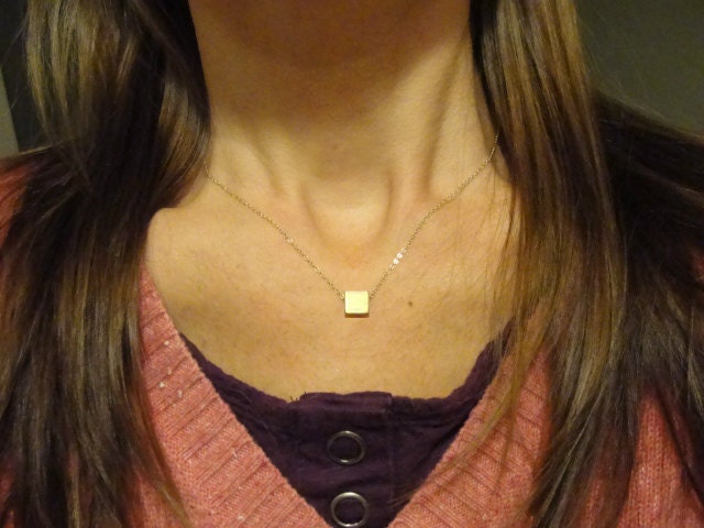 Gold block necklace - gold square - square gold necklace