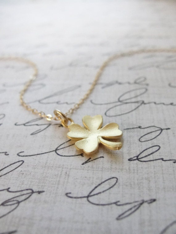 Simple gold clover necklace - shamrock necklace - lucky gold jewelry