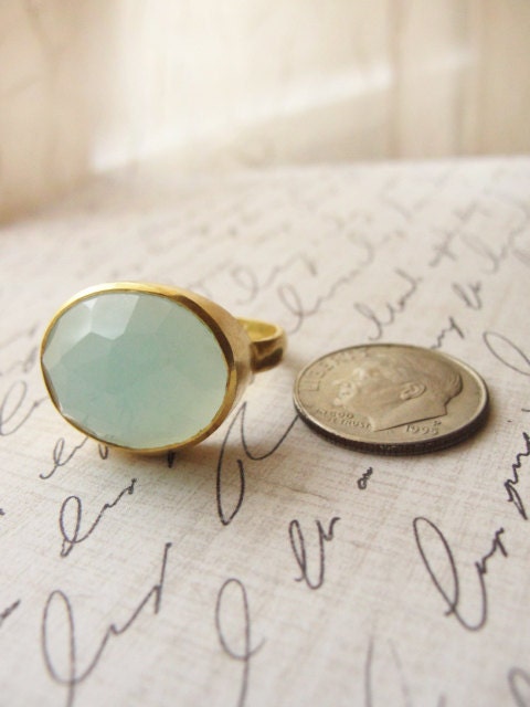 Chalcedony gold ring - mint green ring - Simple gold rings - Mothers Day Sale