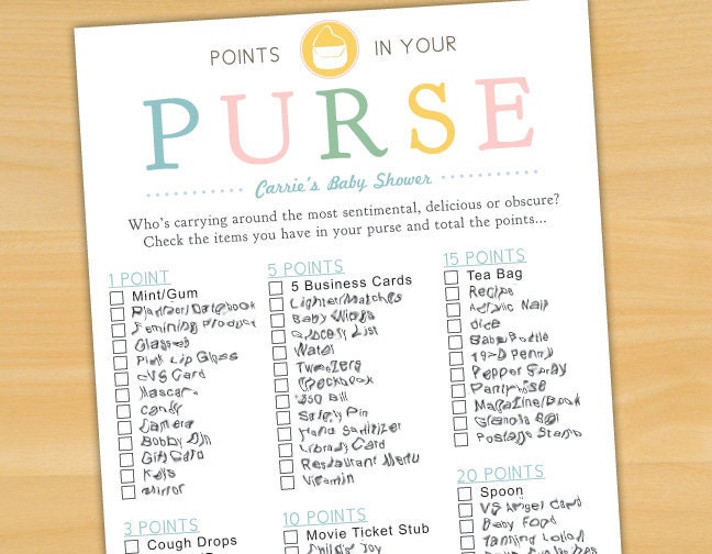 Baby or Bridal Shower Points in Your Purse Game - DIY Printable and Personalized