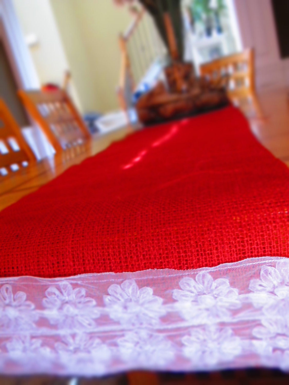 Red Burlap Table Runner