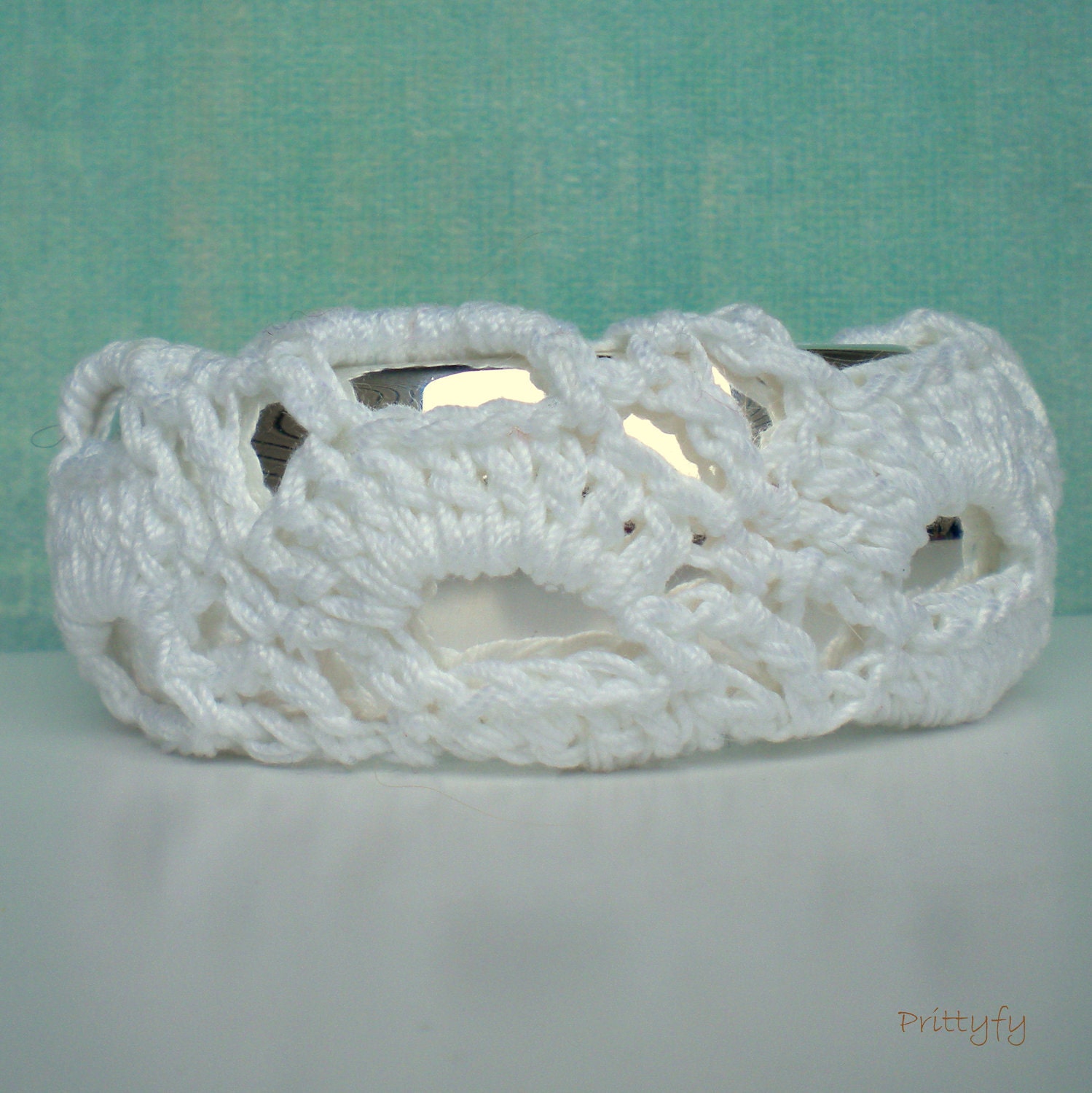 Crochet Lace Bangle Bracelet Silver or Gold