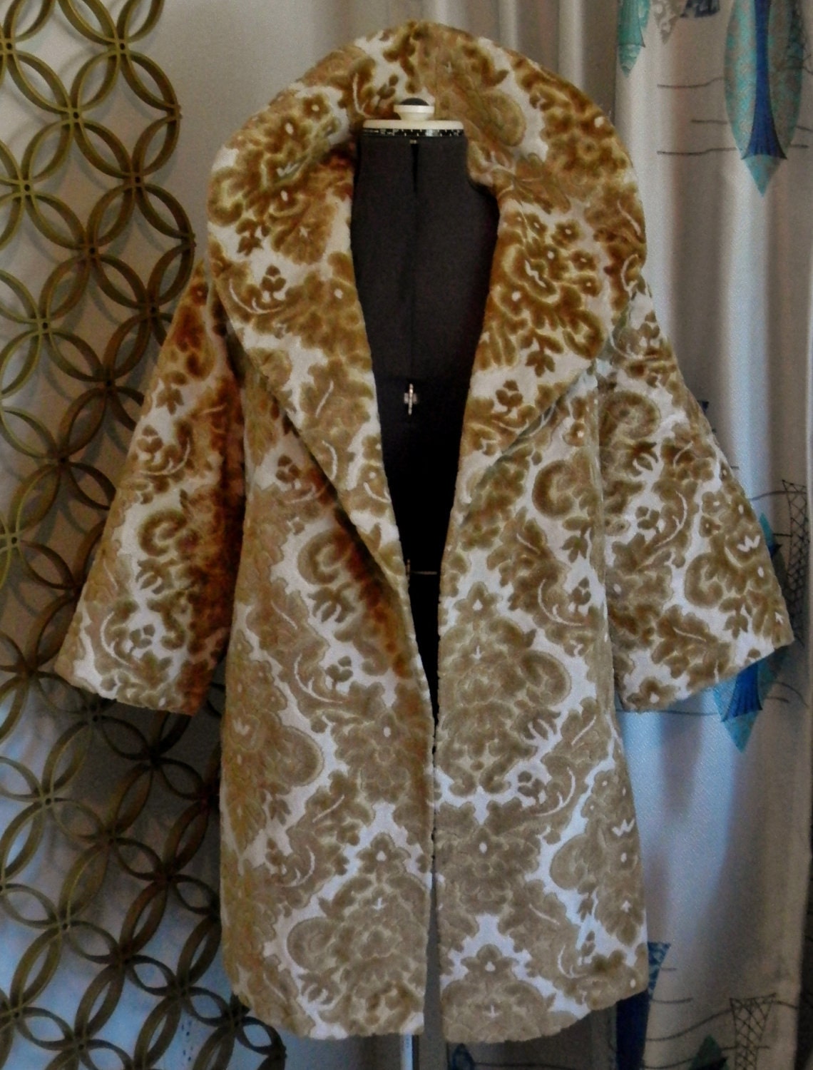 Vintage 1960s Swing Coat-Mint Condition -Carpet Chenille Tapestry-Mad Men Style