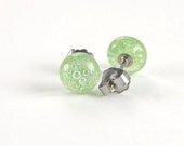 Fused glass green bubble stud earrings with surgical steel posts
