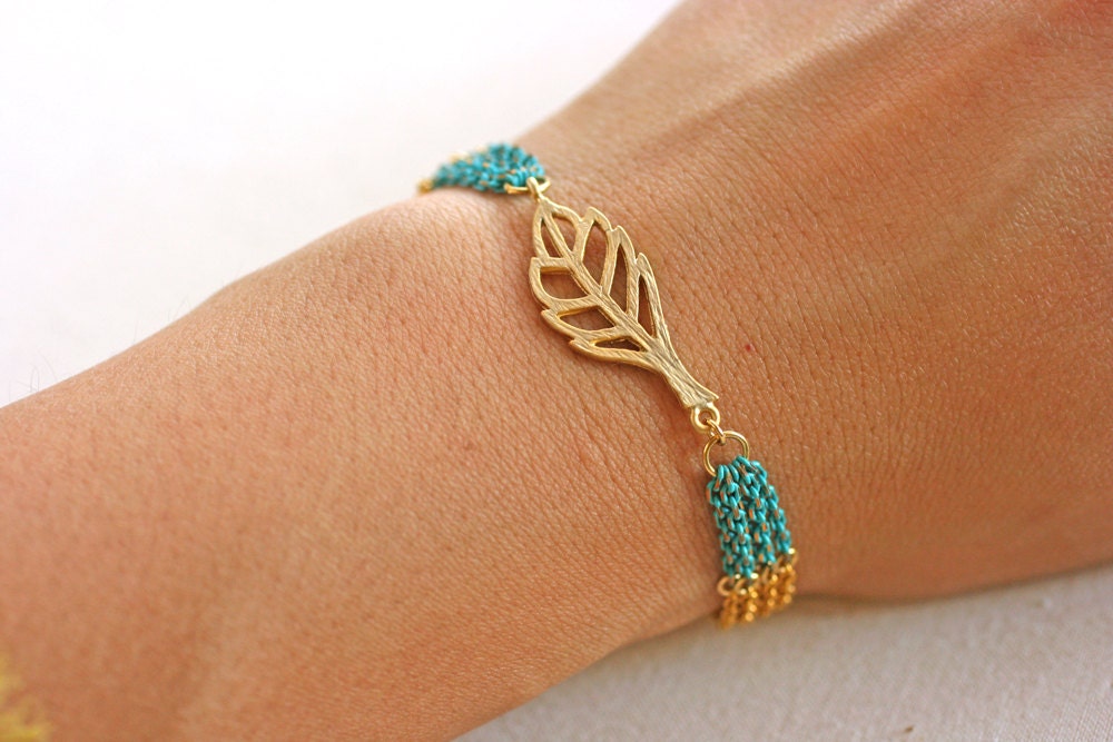 Aqua Colorblock Leaf Bracelet