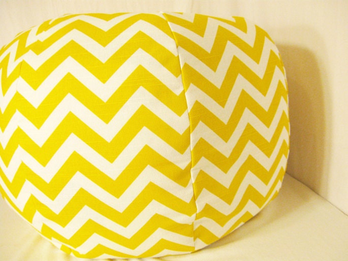 Large Yellow Chevron Print Floor Pouf