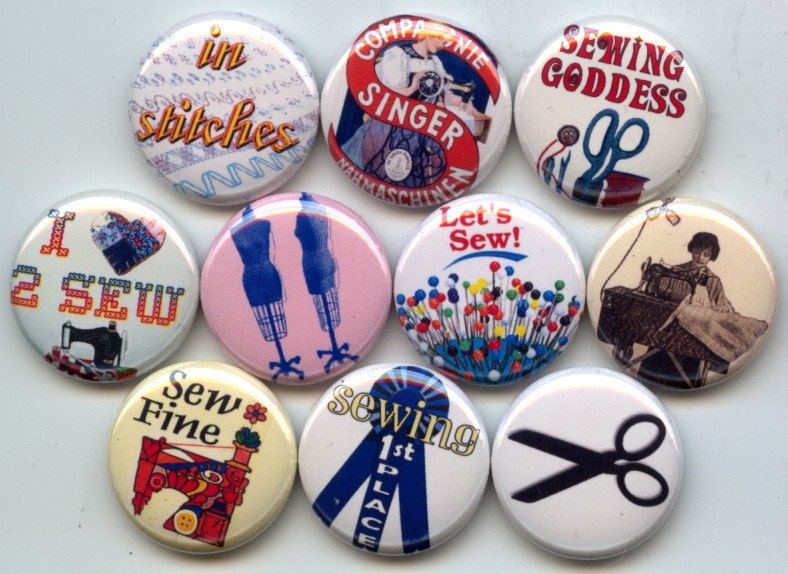 SEWING I Love to SEW Seamstress 10 Pinback 1" Buttons Badges Pins