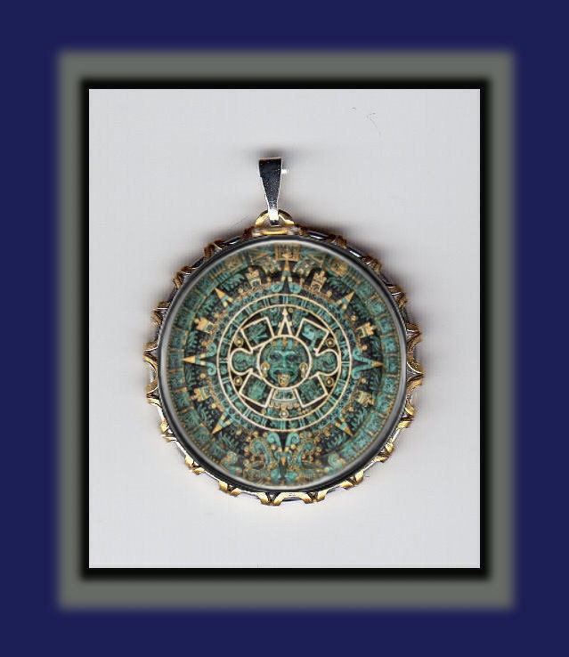 Aztec Calendar sun stone Art Brass Charm