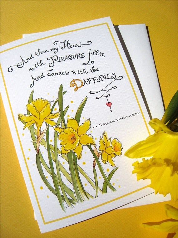 Daffodils Thank You Card, Hello Card, Happy Quote, Wordsworth Poem - Dances with Daffodils