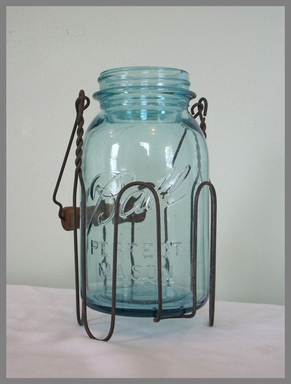 Vintage Canning Jar With Wire Jar Holder by Crochettess on