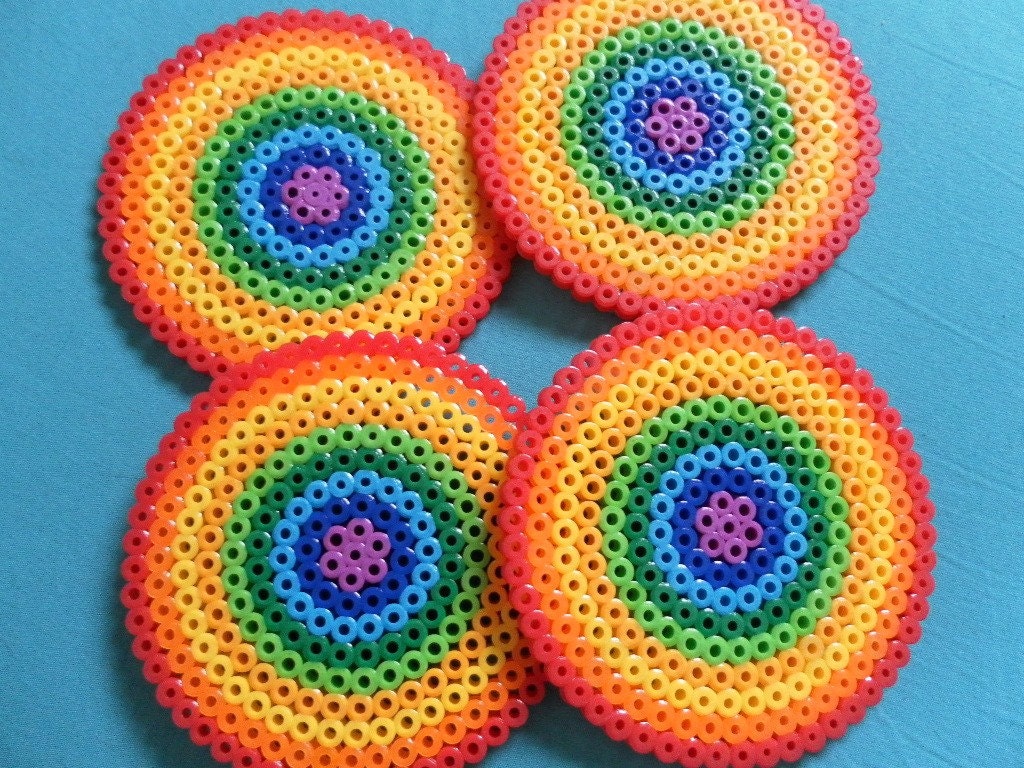 Colorful Rainbow Perler Bead Coasters Set of by PorcupineSpines