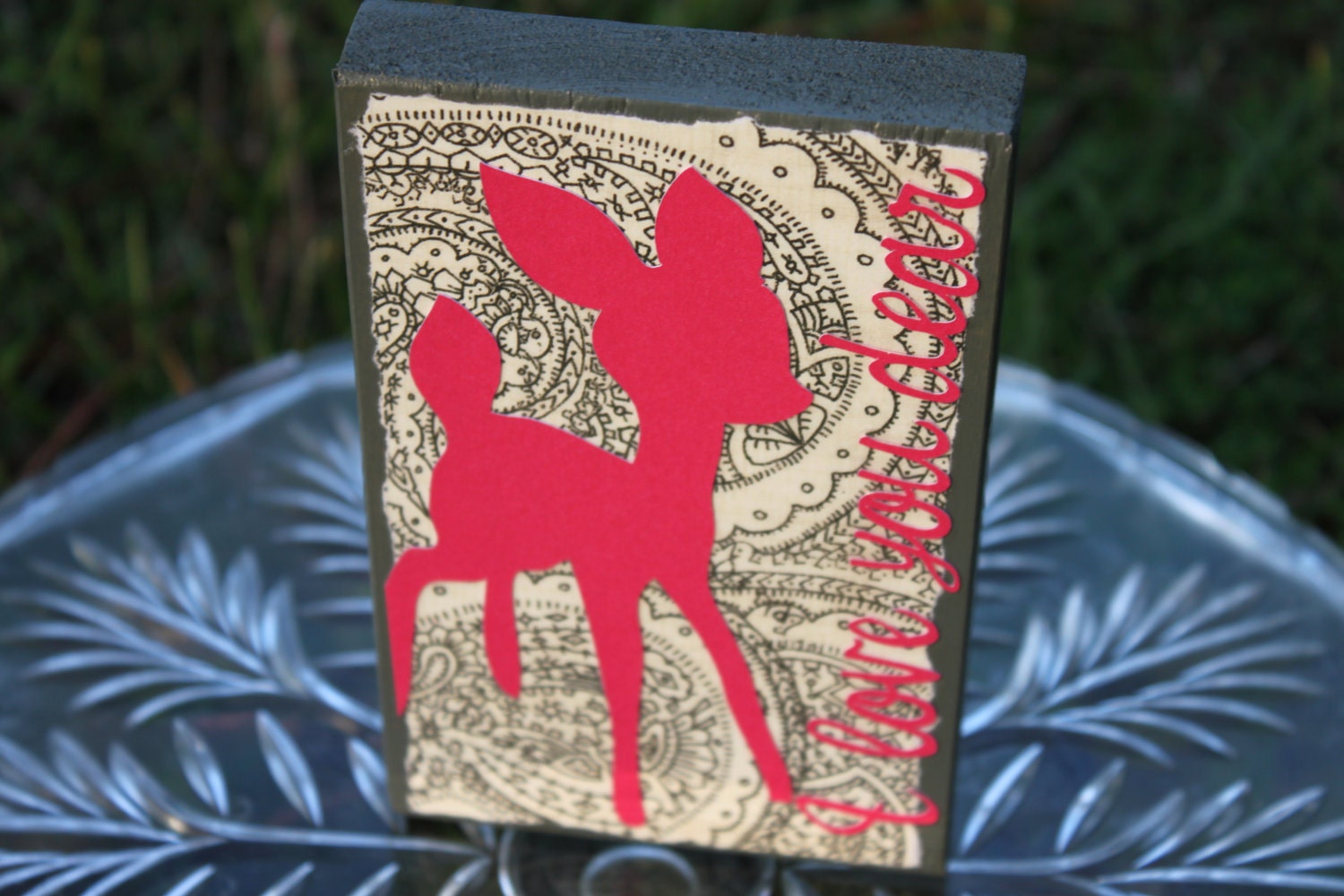 Gray & Pink  "I love you, dear" Deer Sign